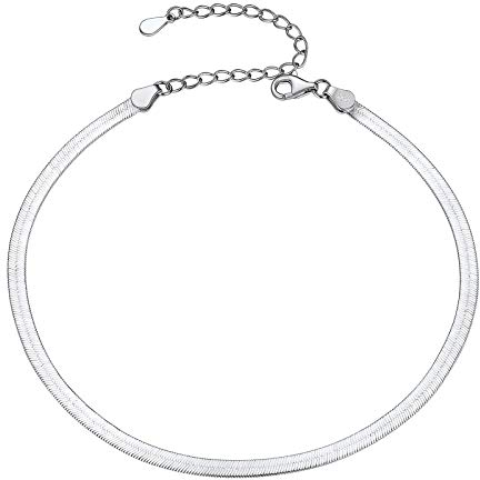 PROSILVER Damen Mädchen Fußkettchen 925 Sterling Silber 3mm breit Schlangenkette Fußarmband einfach Fußkettchen 22+5cm verstellbar Knöchel Armband Sommer Schmuck Accessoire