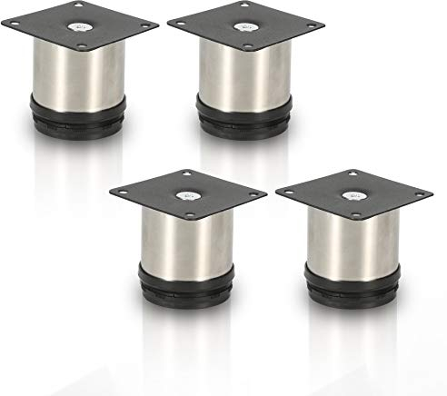 Lospitch 4er Set Edelstahl Möbelfüße Höhe 50mm, belastbar bis 250 Kg, Runde Schrankfüße Tischfuß Sofafuß Möbelbeine, für Möbel, Küchenschränke, Höhenverstellbar 15mm