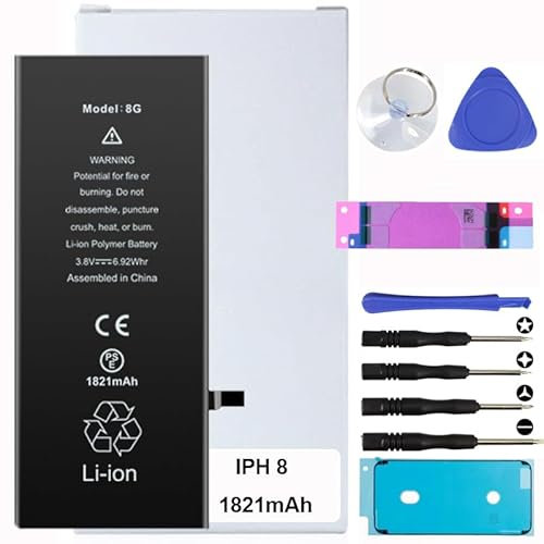 Battery Kit for iPhones Includes Waterproof Sticker, Battery Stickers, MAGNETIC Tools【12 Month Warranty】 (iPhone 8)