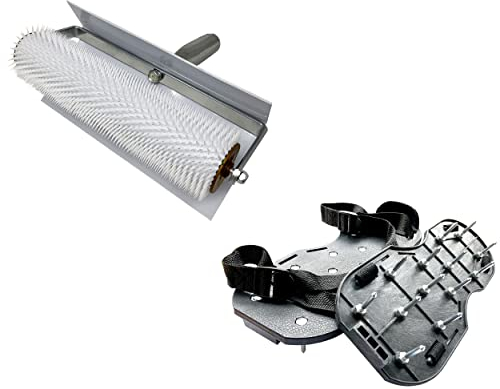 Pangolino Entlüftungsroller - Set Entlüftungswalze 25 cm inkl. Spritzschutz - Stachellänge: 11 mm + Nylon-Nagelsohlen [35 mm] (fertig montiert) (25 cm / 11 mm + Nagelschuhe)