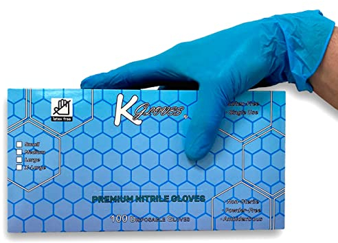 KGloves • Guantes de Nitrilo, Certificados CE, EN455, 100 Guantes Nitrilo Desechables para Alimentos, Médicos, Esteticistas, Limpieza, No Guantes Latex (M, AZUL)