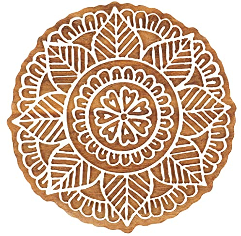 IBA Indianbeautifulart Textildruck Block Mandala handgeschnitzt Holzstempel Holzblock Druck Textilstempel fur Stoff/Topferblocke - 15,2 cm