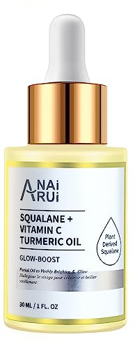 ANAiRUi Vitamin C Facial Oil with Squalane Oil, Turmeric Oil - Glow Oil for Face - Anti-ageing, Brighten Skin Face Oil - Natural Face Oil for Dry Skin, Hair, Cuticles, Dry Hands and Feet, 30ml