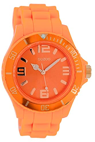 Oozoo Damenuhr mit Silikonarmband Rosefarbene arabische Zahlen und Indexe 43 MM Orange C5054