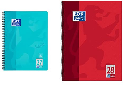 Oxford Touch Collegeblock A4 liniert, mit Doppelrand, 80 Blatt, aqua & Collegeblock A4 kariert, mit Doppelrand, 80 Blatt, rot, 1 Stück