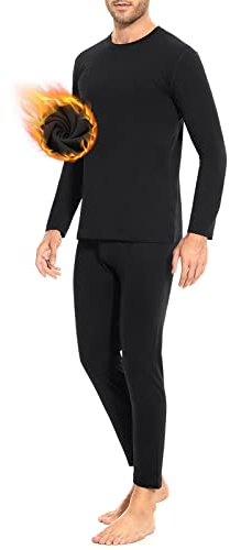 SIHOHAN Thermounterwäsche Herren Set, Funktionsunterwäsche, Skiunterwäsche, Thermo Unterwäsche Männer Winter mit Innenfleece (Schwarz, 3XL)