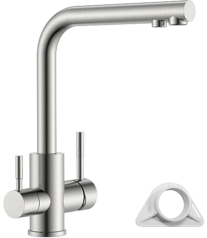 APPASO 3 Wege Wasserhahn, Küchenarmatur 3 Wege, 3 in 1 Mischbatterie Küche für Wasserfilter, Drei Wege Armatur, Trinkwasserhahn mit 2 Hebel, Spültischarmatur Küche aus Edelstahl Gebürstet