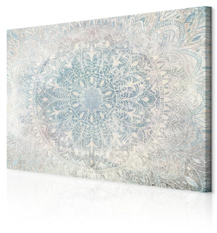 decomonkey Bilder Mandala 60x40 cm 1 Teilig Leinwandbilder Wandbild Orient | Strukturleinwand, Holzkeilrahmen, Bild auf Leinwand, Kunstdruck, Wanddeko, Wohnzimmer, Wanddekoration, Abstrakt, Muster, Blau