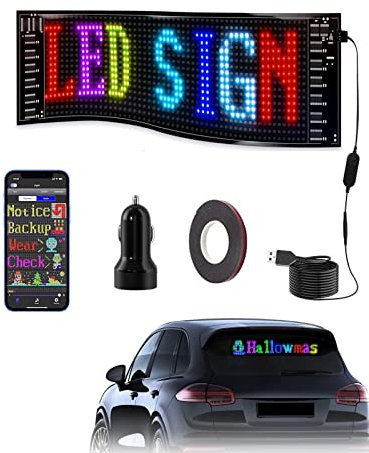SUBORAWOS Panneau LED pour voiture, panneau LED lumineux programmable, contrôle par application Bluetooth, panneau matriciel LED flexible, panneau LED à défilement pour magasin, voiture, bar, hôtel