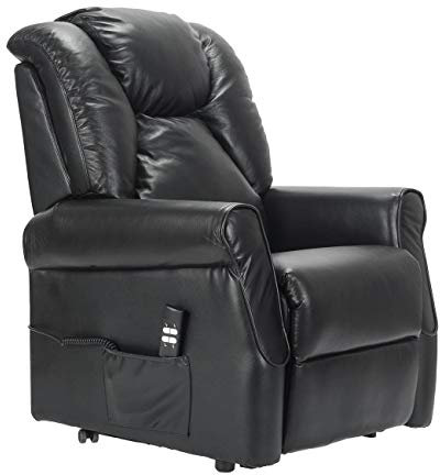 POLTRONE ITALIA Angela 2 Motoren Leder relaxsessel mit aufstehhilfe Medizinisches Gerät Trolley-Räder Flauschige Mikrofedersitz fernsehsessel elektrisch seniorensessel Schwarz