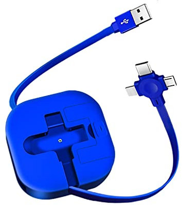 3 Pcs Retractable 3-in-1 USB Charging Cable, 3.28ft USB A to USB-C/Micro USB/Apple Device Interface, Fast Charging & Data Sync, Compatible with iPhone/Android/Tablet (Blue)