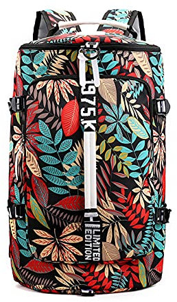 FANDARE Sac de Voyage Sport Femme Cabine Week-End Sac à Main Sacs polochons Sac à Dos Loisir Ordinateur Portable 15.6 Pouces Sac à Main Feuilles Rouges