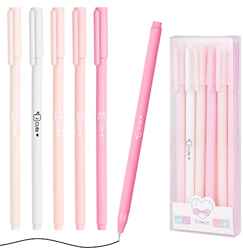 OFFCUP Stylo Gel, 6pcs Stylo Roller Roulante, Stylos à Bille à Encre Gel Couleur Unie, Stylos Roller Encre Enfant pour Enfants Adultes École Bureau (Rose)