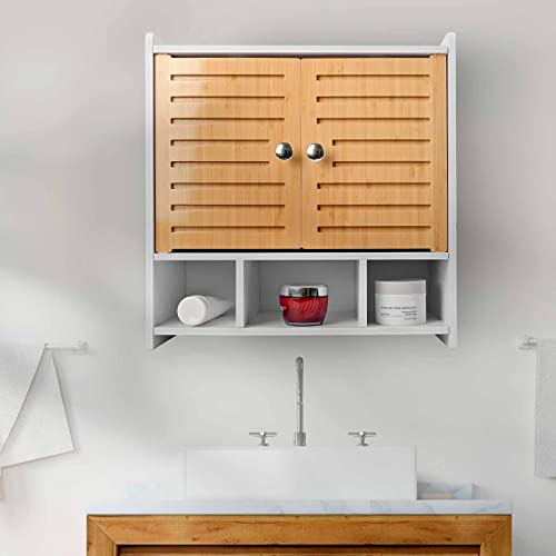 AOJEZOR Armoire murale, armoire de salle de bain, 2 portes volets et compartiment ouvert