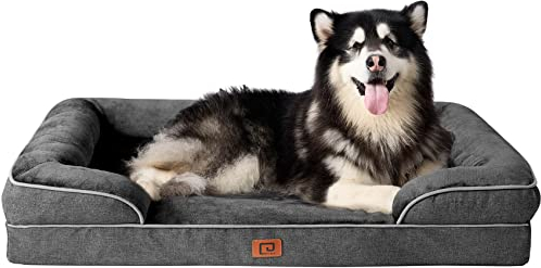 EHEYCIGA Orthopädisches Hundebett Grosse Hunde, 132x104x20cm, Memory Foam Hundekorb XXL, Waschbar Hundesofa Wasserdicht rutschfest, Hundecouch mit Hohem Rand, Dunkelgrau