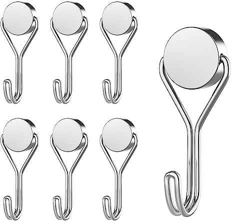 MOGADEE® Magnethaken, 6 Stück Magnethaken Silber Extra Stark für Küche, Gadgets, Schlafzimmer, Schließfächer, Büro, Kühlschränke, Aufhängen Dekorative Lichter, Grill, Gartenwerkzeugen - 16G