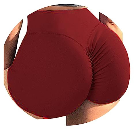 ORANDESIGNE Scrunch Butt Sportshorts Damen Push Up Booty Nahtlos Biker Yoga Fitness Gym Shorts Hohe Taille Pole Dance Rüschen Bikini Rave Cut Out Clubwear B Weinrot M