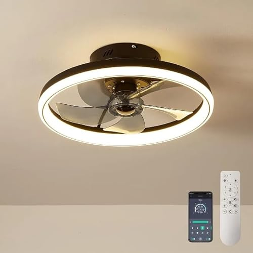 LMiSQ Ventilador de Techo Con Luz LED Silencioso 50CM - Regulable 3 Colores 6 Velocidades - Moderno Sin Aspas 48W Para Dormitorio