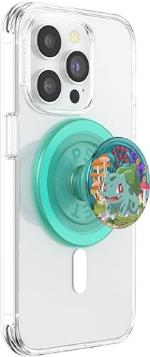 PopSockets Phone Grip for MagSafe with Kickstand, Magnetic Stand, Swappable Top, Secure Hold for iPhone MagSafe Cases, Phone & Tablet Grip - Bulbasaur Mint