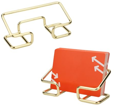 NQEUEPN 2 Pezzi Porta Biglietti da Visita, Metallo Desktop Porta Biglietti da Scrivania Moderno Supporto per Biglietti da Visita Organizer per Scrivania Casa Affari Ufficio Scuola (Oro)