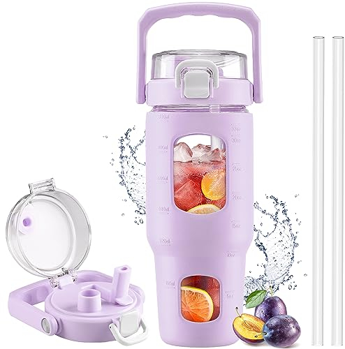 HYDRAGLAZIC 960ml Glasflasche mit Strohhalm