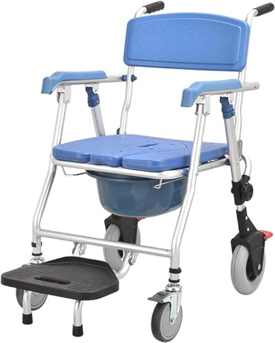 MISKYN Toilettenstuhl Klappbarer Mit Rollen, WC Stuhl Toilettenstuhl Rollbar, Toiletten Duschstuhl Mit Rollen Für Senioren Und Behinderte, Mit Fußstütze, Bis 150 Kg