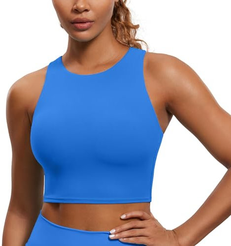 CRZ YOGA Damen Butterluxe Racerback Sport BH Gepolstert Ohne Bügel Crop Tops Longline Yoga Tank Top Fitness Sports Bra Funkelndes Blau 38