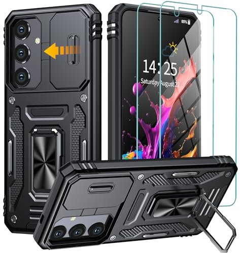 GOLDJU Schutzhülle für Samsung Galaxy S24 Plus, S24 Plus mit [2 Displayschutzfolien], stoßfest, verstärkt, stoßfest, Schutzhülle mit Halterung für Samsung S24 Plus 5G, Schwarz