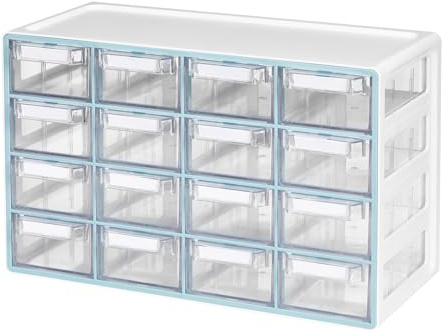BLUE GINKGO Mittelgroßer Aufbewahrungsschrank mit 16 Schubladen – stapelbare Perlen- und Bastelaufbewahrung, Hardware-Kleinteile-Organizer, Lehrer-Werkzeugkasten (hergestellt in Korea) – Blau