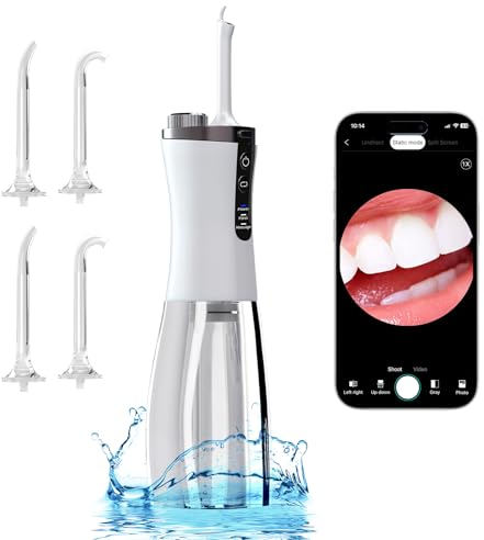Visible Jet Dentaire Hydropulseur avec Caméra, APP Irrigateur Oral Professionnel IPX7 Étanche, Jet Deau Dentaire 5 Buses 2 Modes, Water Flosser Portable Rechargeable, Hydropulseur Dentaire Sans Fil