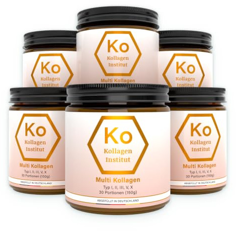 Multi Kollagen Pulver hochdosiert - Typ 1 2 3 5 & 10 - Kollagen Institut | Nur 2 Teelöffel (5 g) täglich - Bioaktive Kollagenpeptide - 180 Tage - für Haut, Haare, Nägel, Gelenke, Knorpel & Knochen