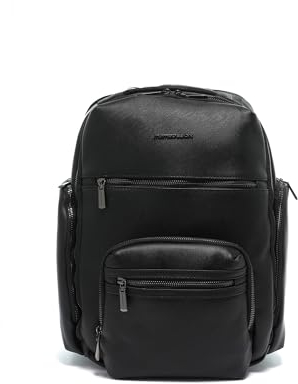 MOMO Design Umhängetasche für Herren aus Kunstleder, vegan, 36 x 37 x 21 cm, MO-33SF-BLACK, Schwarz