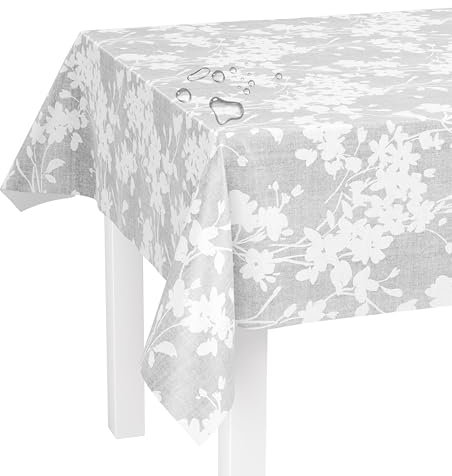 LILENO HOME Tischdecke abwaschbar als Meterware 200x140cm (Schnittkante) in Blätter-Ranke grau Motiv - Wachstuchtischdecke wasserabweisend ideal als Tischtuch o. Tischläufer für Bierzeltgarnitur