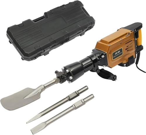Electric Demolition Jack Hammer, 1700W Demolition Hammer Breaker Drill, 40CR Alloy Steel Concrete Breaker Concrete Drill Breaker Kit with Scraping Chisel Point Chisel Flat Chisel