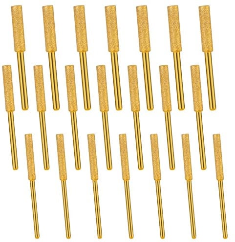 Chainsaw Sharpener Bits, 21 Pcs Diamond Chainsaw Sharpening Kits, High Hardness Burr Grinding Stone File Polishing Grinding Tool Grinding Bits for Chainsaw Sharpener, 5/32'', 3/16'', 7/32'' (Gold)