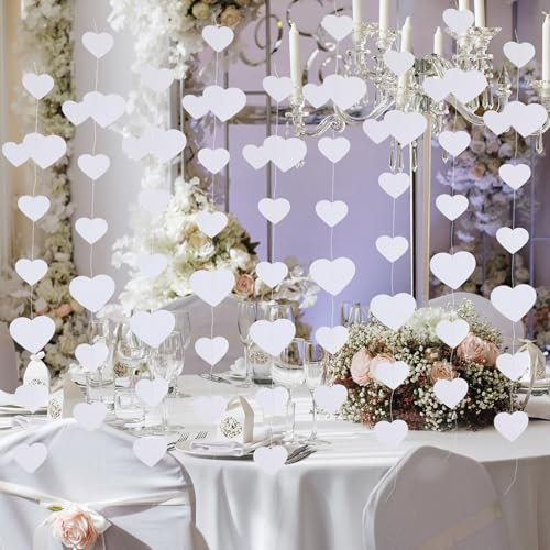 AOZUO 4 Stück Papiergirlande Weiß Hochzeitsdeko, 4m/13.1ft Just Married Girlande Hochzeit Party Deko Partydeko Geburtstag Herzgirlande Hochzeitsdekoration für Hochzeit Brautparty Geburtstag