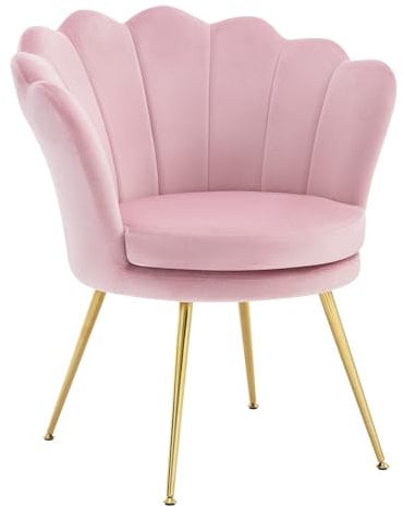 WOLTU Ohrensessel Blumenform, Schminktisch Stuhl, Wohnzimmer Schlafzimmer Balkon, mit Samtbezug, Metallbeinen, Rosa