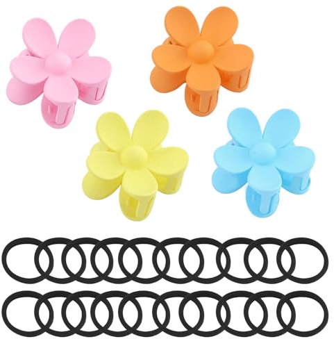 Lot de 20 pinces à cheveux en forme de fleur pour femmes et filles - Pinces à cheveux de taille moyenne avec 20 élastiques pour cheveux épais et fins - 7,6 cm - Lumineux