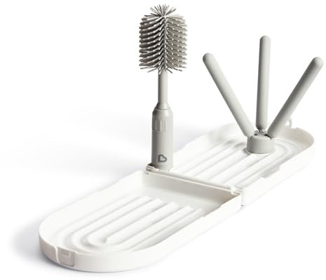 Munchkin® Travel Baby Bottle Drying Rack with Silicone Bottle Brush - Compact and Foldable, Fits Easily in Diaper Bags for On-The-Go Use