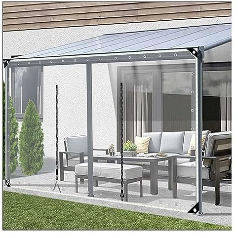 Strapazierfähige, wasserdichte PVC-Plane mit Ösen, anpassbar, für den Außenbereich, Vinyl-Vorhang, Seitenwand für klares Markise, Vordach, Terrassenzelt, Größe: H 3 x B 5 m