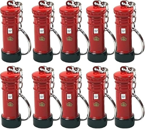Bamyli Lot de 10 porte-clés classiques en forme de boîte aux lettres 3D moulées sous pression pour amis et famille, Rouge, 1.6x5cm