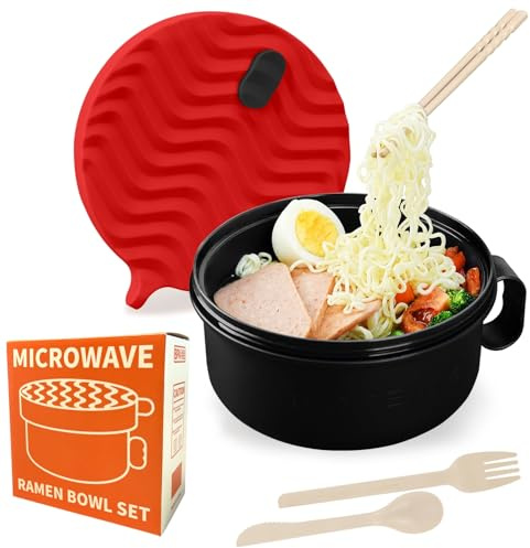 RORBAM Ramen Cooker,Microwave Ramen Bowl,Ramen Noodle Bowl 48 oz,Instant Ramen Noodle Bowls, College Dorm Room Essentials for Girls for Boys, Apartment Essentials, BPA-Free. (red)