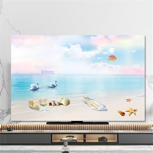 Hixingo TV Abdeckung Staubschutzhülle, 3D Seestern Muster TV Staubschutzhülle 32-80inch TV Abdeckung Schutzhülle Fernseher Fernsehabdeckung TV Schutzhülle (75inch,Muschel)