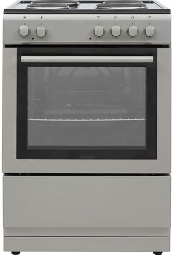 Electra 60cm Electric Cooker with Solid Plate Hob - Silver - A Rated