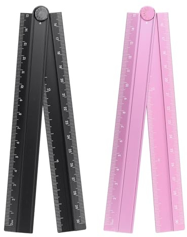 sourcing map 2pcs Folding Straight Ruler 30cm Metric Aluminum Alloy Protractor Foldable Angle Ruler Geometric Measure Tool with Angle Line for Architect Artist Office, Black/Light Pink