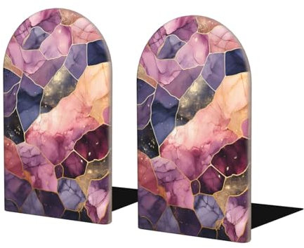 Mexpekil Lot de 2 serre-livres en marbre géométrique coloré pour étagères, serre-livres décoratifs en bois pour livres lourds, serre-livres antidérapants pour bureau, école, bureau