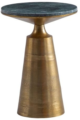 Wohnling Beistelltisch Echter Marmor Metall 40x40x56,5 cm Anstelltisch Grün Gold, Kleiner Abstelltisch Rund, Wohnzimmertisch Couch Modern, Marmortisch Hoch