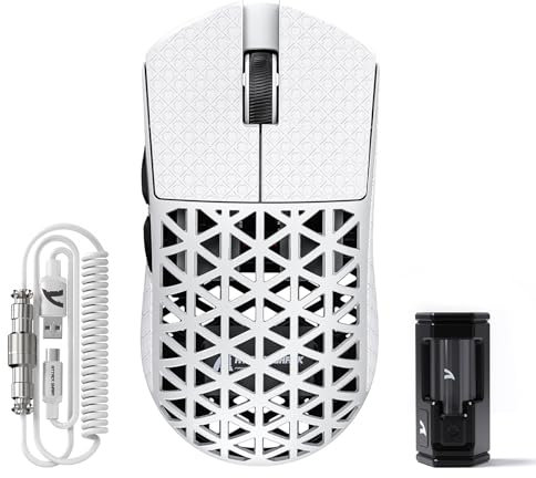 ATTACK SHARK R5 Ultra Carbon Fiber 8000Hz Wireless Gaming Mouse, 39g SUPERLIGHT, 42000DPI, PAW3950MAX Sensor, Nordic 52840 Chip, Bluetooth/2.4G/USB-C Wired Mice with Coiled Cable, for PC/Mac, White