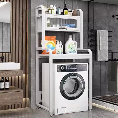 Generisch 3-stöckiges Lagerregal für Trommelwaschmaschinen aus Metall mit verstellbaren Füßen, Tragkraft 150 kg, Lagerregal über dem Waschtrockner für die Badezimmerorganisation