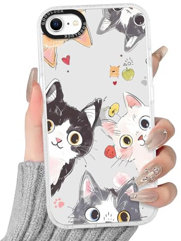 Phoona Transparent Cute Cat Phone Case for iPhone 8/SE 2022/7/SE 2020 4.7,Cartoon Aesthetics Pattern Design Soft Silicone Clear Cases,Shockproof Bumper Protector Matte Girls Women Cover,for iPhone 7